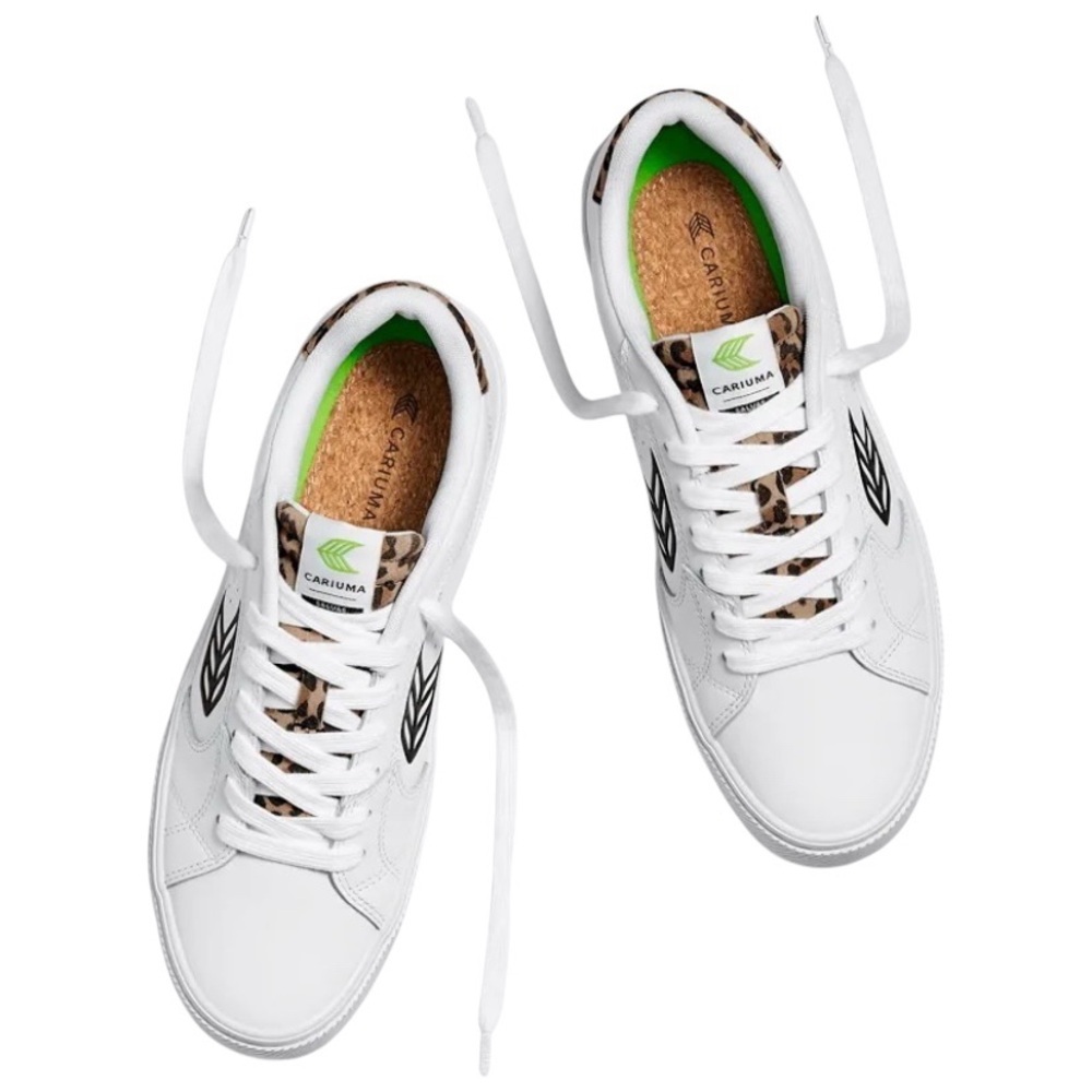 NIB Cariuma Salvas White Smooth Leather/Leopard Sneaker - Women’s 10.5/Men’s 9 - Picture 4 of 14